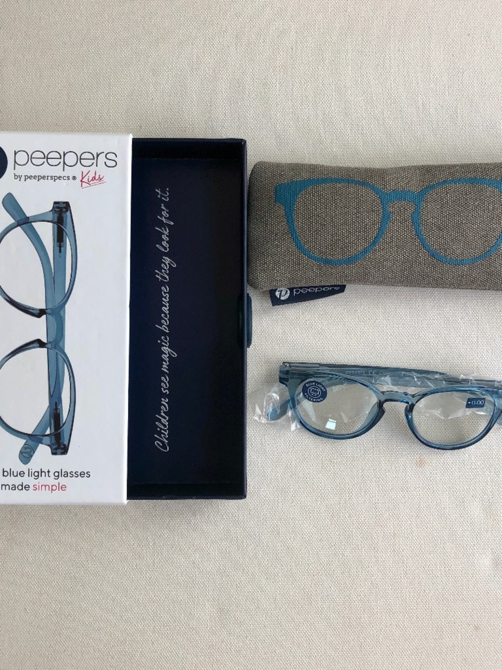 NEW Peepers Kids Blue Light Filtering Blue Glasses No Correction 5-10 yrs w/case